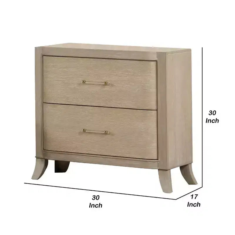 Royal Hampton Nightstand With Usb Ports, 2 Drawers, Natural Oak Brown