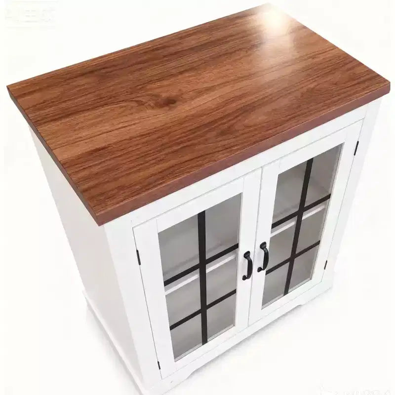 Buffet Cabinet with Storage, Sideboard Buffet with Glass Doors, Built-in Power Outlet, Black Relief Top Plate, for Kitchen, Coffee Bar, Pantry