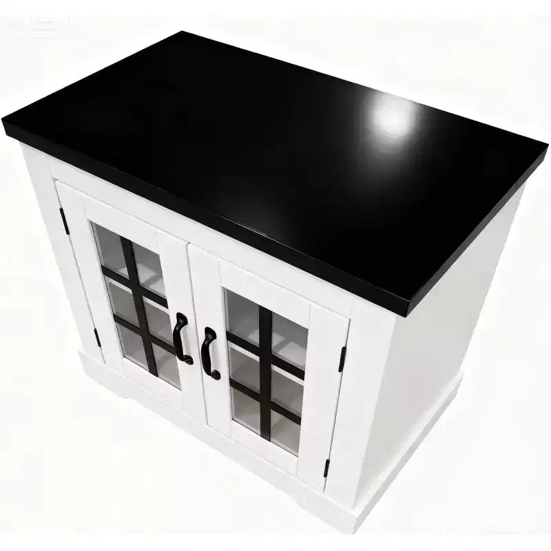Buffet Cabinet with Storage, Sideboard Buffet with Glass Doors, Built-in Power Outlet, Black Relief Top Plate, for Kitchen, Coffee Bar, Pantry