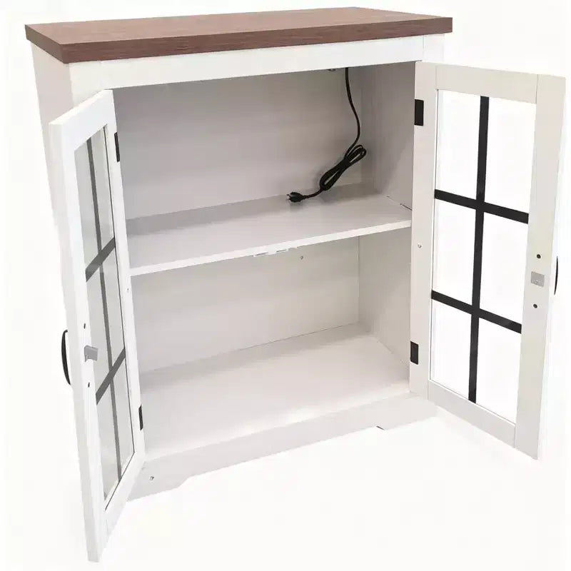 Buffet Cabinet with Storage, Sideboard Buffet with Glass Doors, Built-in Power Outlet, Black Relief Top Plate, for Kitchen, Coffee Bar, Pantry