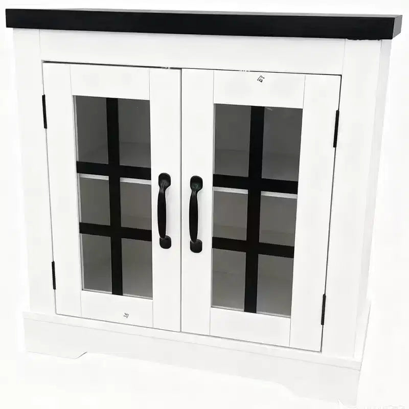 Buffet Cabinet with Storage, Sideboard Buffet with Glass Doors, Built-in Power Outlet, Black Relief Top Plate, for Kitchen, Coffee Bar, Pantry