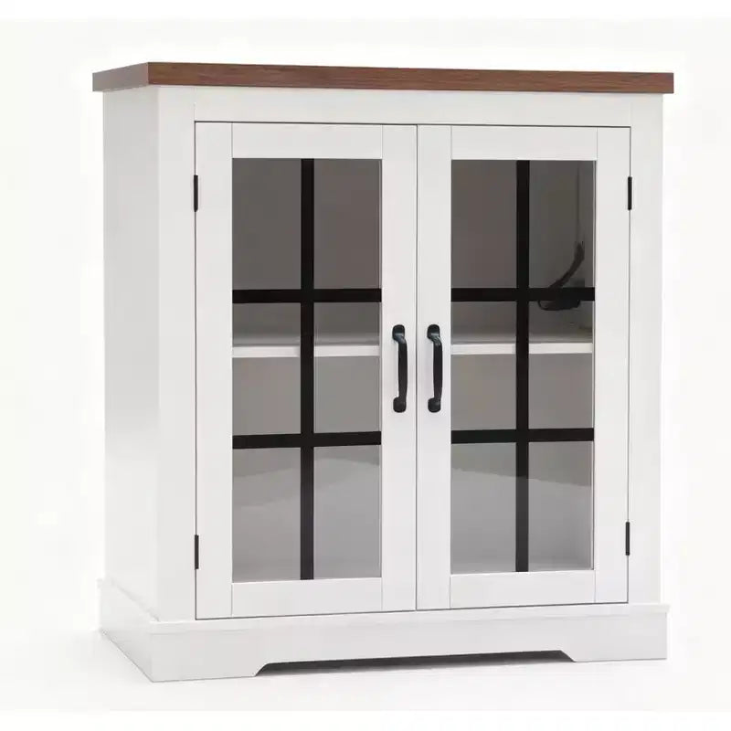 Buffet Cabinet with Storage, Sideboard Buffet with Glass Doors, Built-in Power Outlet, Black Relief Top Plate, for Kitchen, Coffee Bar, Pantry