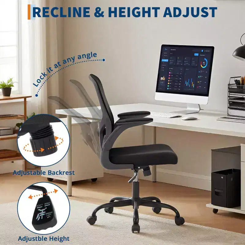 Ergonomic Mesh Office Chair, Rolling Computer Chair with Flip-Up Armrests, Breathable Mesh Task Chair for Home or Office