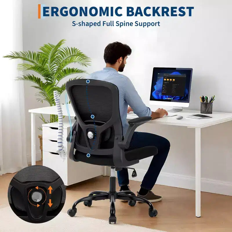Ergonomic Mesh Office Chair, Rolling Computer Chair with Flip-Up Armrests, Breathable Mesh Task Chair for Home or Office