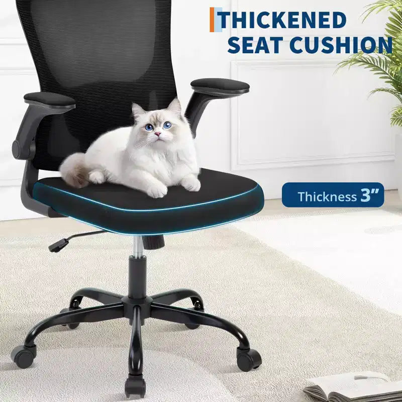 Ergonomic Mesh Office Chair, Rolling Computer Chair with Flip-Up Armrests, Breathable Mesh Task Chair for Home or Office