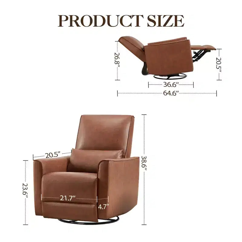 Swivel Rocking Recliner Chair, Manual Faux Leather Upholstered Glider Rocking Nursery Recliner with Lumbar Support for Living Room Bedroom