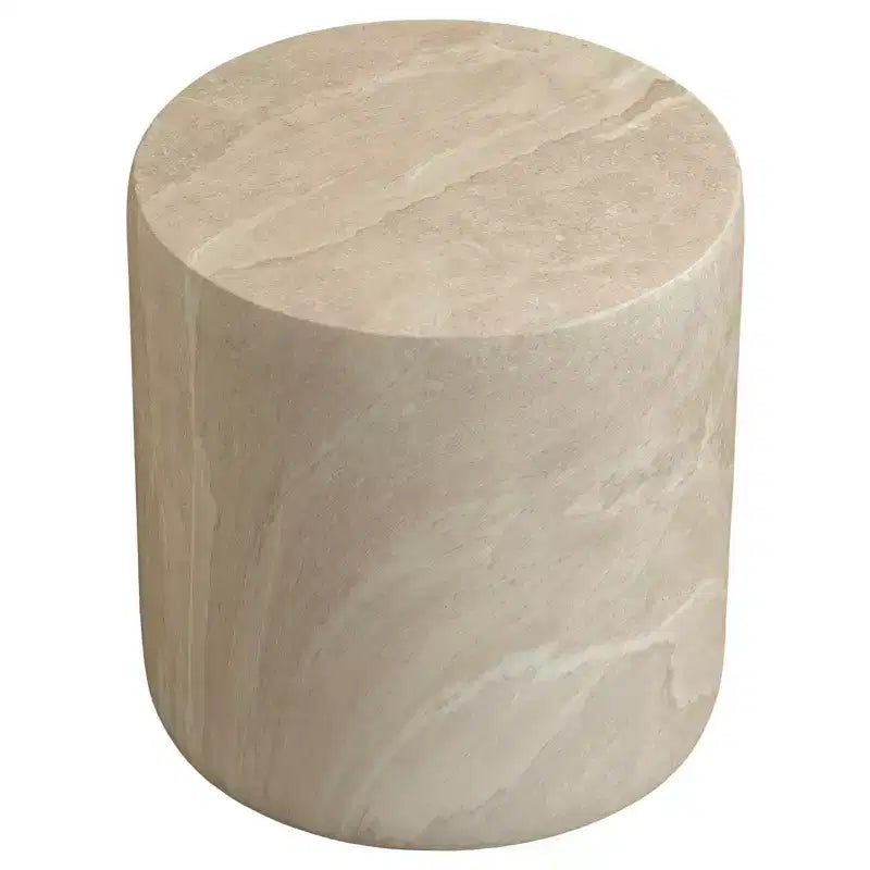 LeisureMod Vintara Round Accent Table - Brushed Stone-Style Fiberstone Side Table