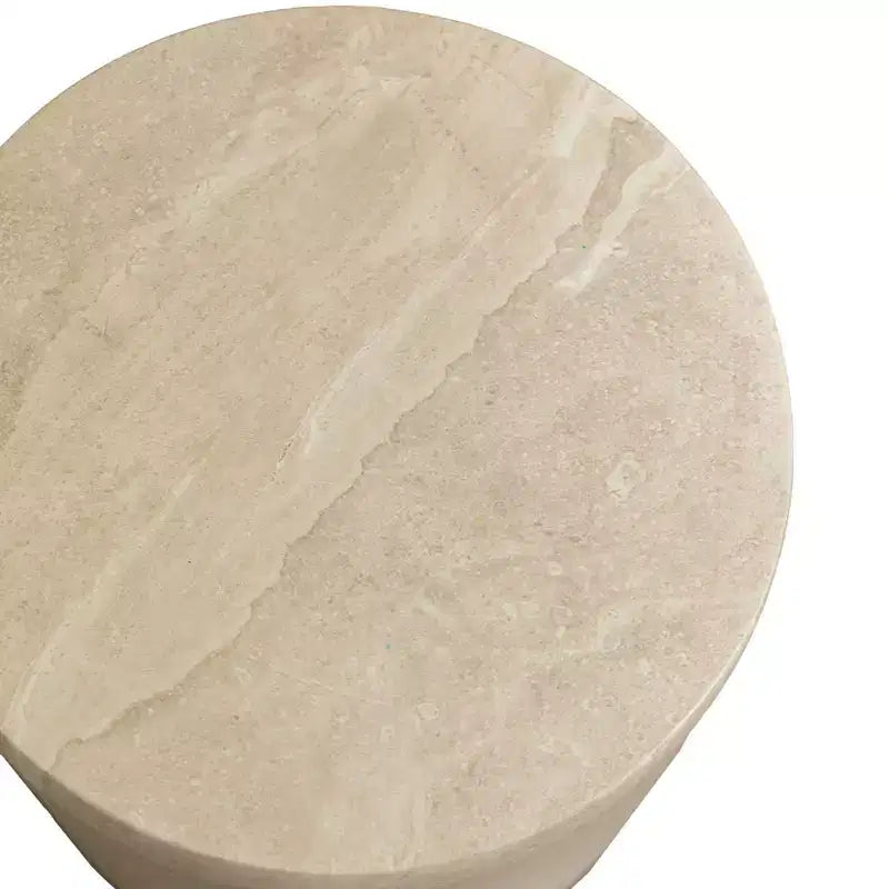 LeisureMod Vintara Round Accent Table - Brushed Stone-Style Fiberstone Side Table