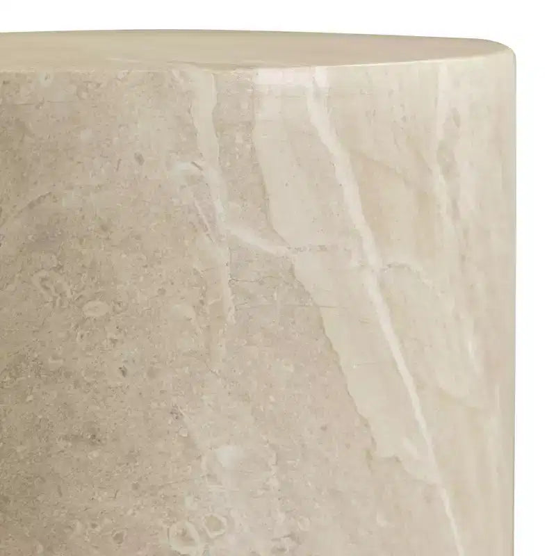 LeisureMod Vintara Round Accent Table - Brushed Stone-Style Fiberstone Side Table