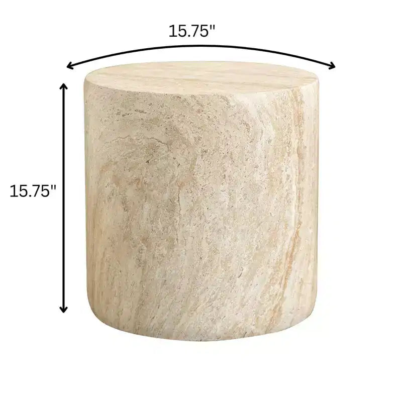 LeisureMod Vintara Round Accent Table - Brushed Stone-Style Fiberstone Side Table