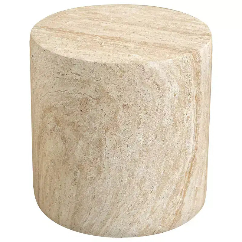 LeisureMod Vintara Round Accent Table - Brushed Stone-Style Fiberstone Side Table