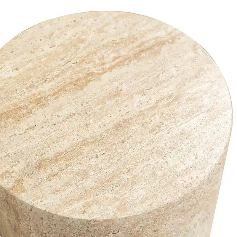 LeisureMod Vintara Round Accent Table - Brushed Stone-Style Fiberstone Side Table