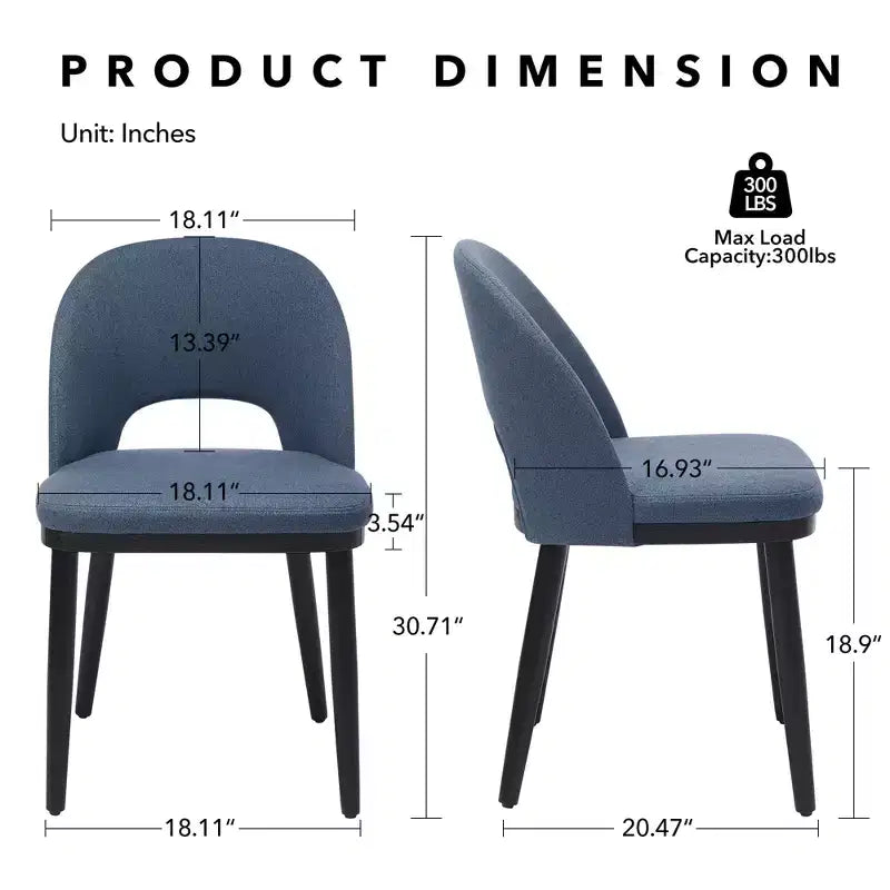 Upholstered Dining Chairs Set of 2, Modern Fabric Kitchen Side Chairs with Thick Cushions and Wood Legs, Comfy Chairs with Curved Backrest