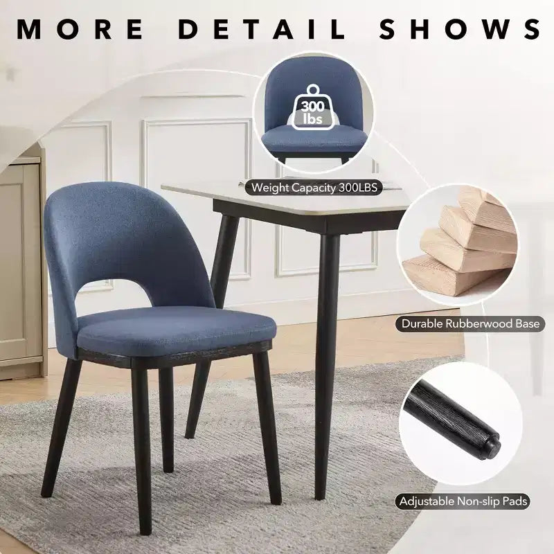 Upholstered Dining Chairs Set of 2, Modern Fabric Kitchen Side Chairs with Thick Cushions and Wood Legs, Comfy Chairs with Curved Backrest