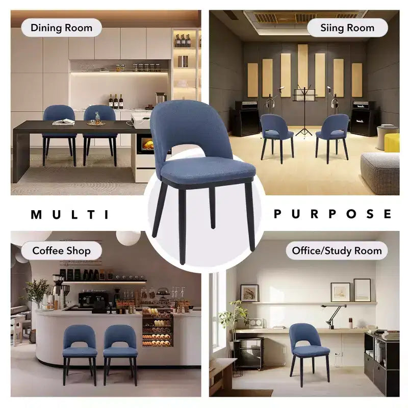 Upholstered Dining Chairs Set of 2, Modern Fabric Kitchen Side Chairs with Thick Cushions and Wood Legs, Comfy Chairs with Curved Backrest