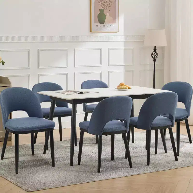 Upholstered Dining Chairs Set of 2, Modern Fabric Kitchen Side Chairs with Thick Cushions and Wood Legs, Comfy Chairs with Curved Backrest