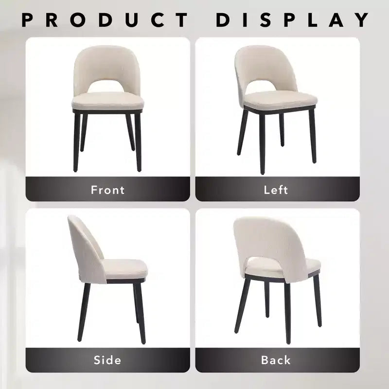 Upholstered Dining Chairs Set of 2, Modern Fabric Kitchen Side Chairs with Thick Cushions and Wood Legs, Comfy Chairs with Curved Backrest