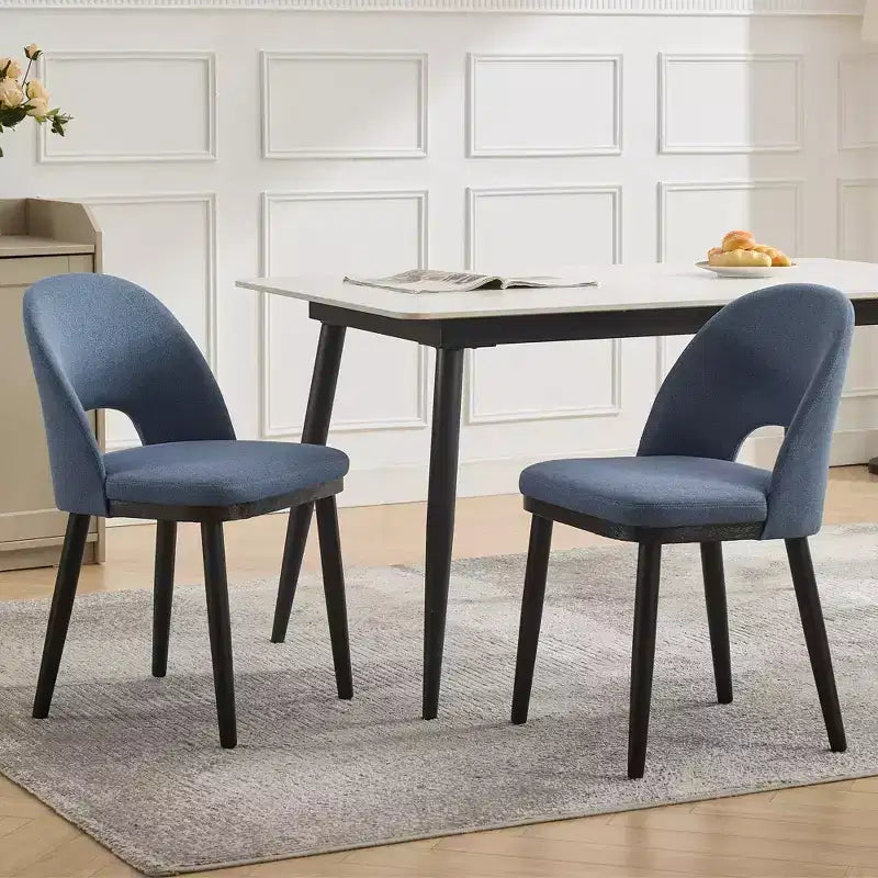Upholstered Dining Chairs Set of 2, Modern Fabric Kitchen Side Chairs with Thick Cushions and Wood Legs, Comfy Chairs with Curved Backrest