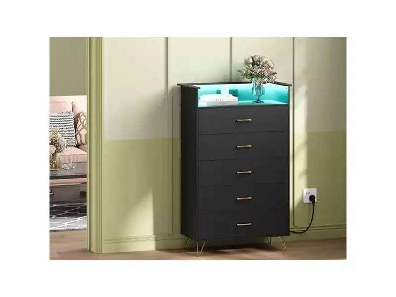 Modern 5-Drawer Tall Dresser for Bedroom, Wood Chest of Drawers with Silent Closing Slides, Water-Resistant White Storage Organizer for Hallway
