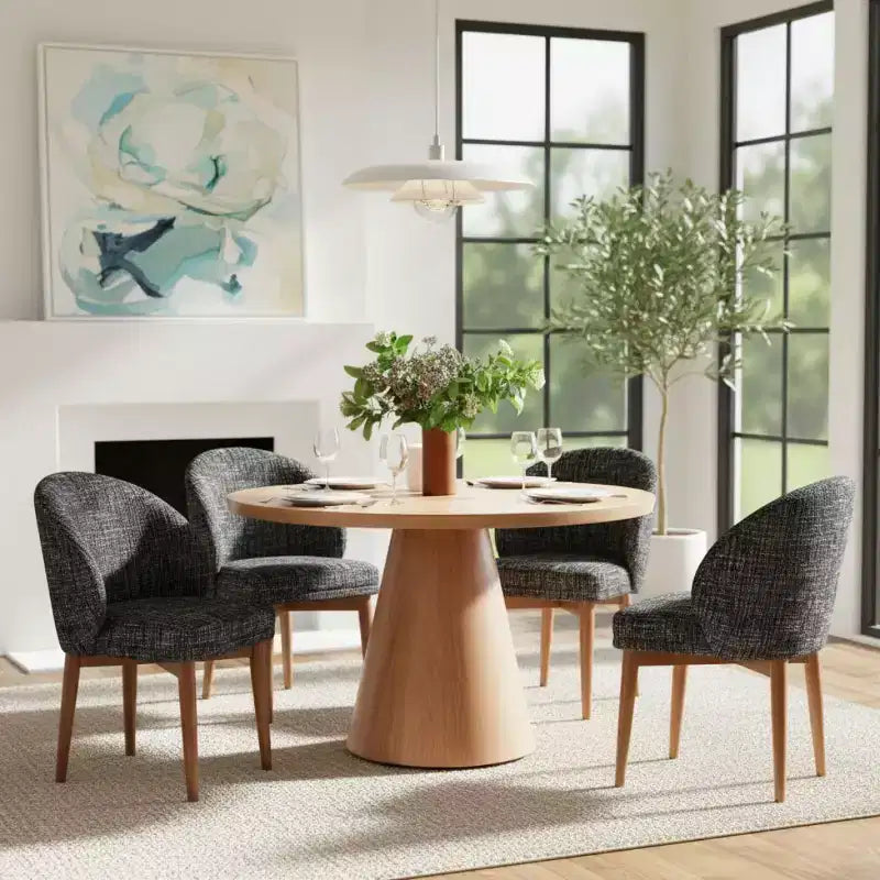 Modern Dining Chairs Set of 4, Upholstered Armless Chairs with Curved Back, Walnut Wood Legs Padded Kitchen Chairs for Dining Room-Panipeachy