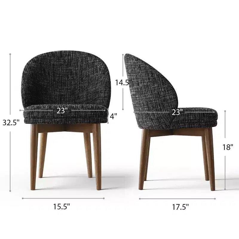 Modern Dining Chairs Set of 4, Upholstered Armless Chairs with Curved Back, Walnut Wood Legs Padded Kitchen Chairs for Dining Room-Panipeachy