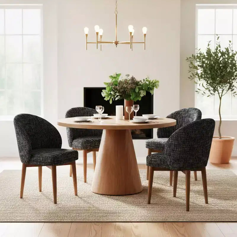 Lot de 4 chaises de salle à manger modernes, chaises sans accoudoirs rembourrées avec dossier incurvé, pieds en bois de noyer, chaises de cuisine rembourrées pour salle à manger - Panipeachy