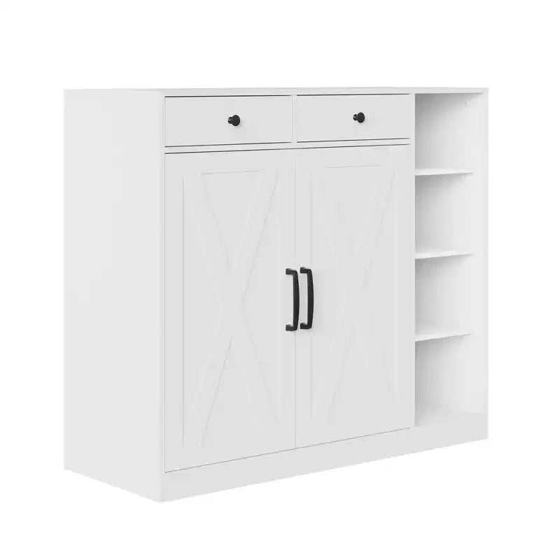 Garvee Farmhouse Shoe Cabinet with 2 Barn Doors & 2 Drawers, 7-Tier Entryway Shoe Storage Cabinet with Adjustable Shelves