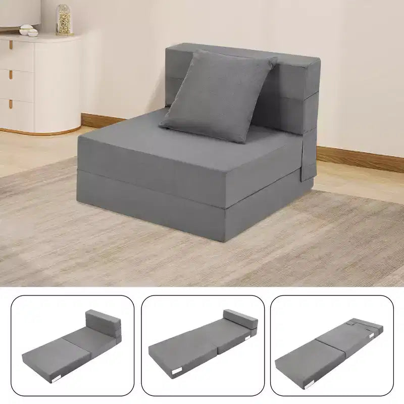 COZONY Folding Sofa Bed, Foldable Couch Bed with Pillow, Convertible Sleeper Mattress, Futon Floor Couch with Memory Foam Washable Cover, Single Size