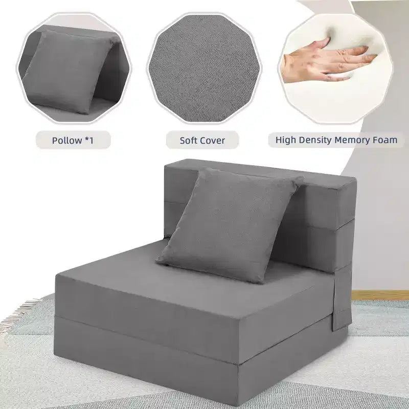 COZONY Folding Sofa Bed, Foldable Couch Bed with Pillow, Convertible Sleeper Mattress, Futon Floor Couch with Memory Foam Washable Cover, Single Size