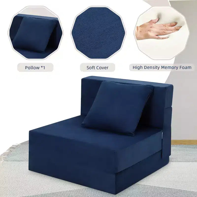 COZONY Folding Sofa Bed, Foldable Couch Bed with Pillow, Convertible Sleeper Mattress, Futon Floor Couch with Memory Foam Washable Cover, Single Size