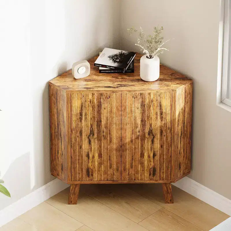 Meuble de rangement d'angle de style industriel - trois niveaux, étagères réglables, meuble compact autonome, adapté au salon et à la chambre à coucher