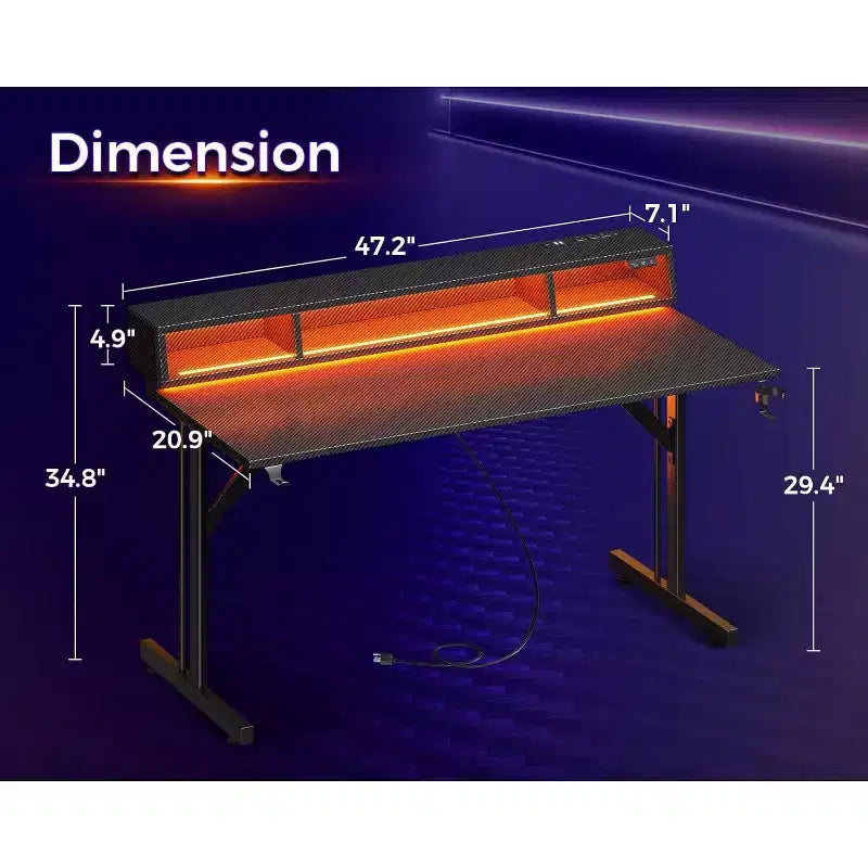 BALHAM TRADE-48 inch LED Gaming Desk with Power Outlets Small Computer Table Float Monitor Stand