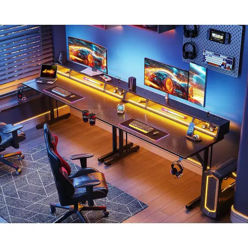 BALHAM TRADE-48 inch LED Gaming Desk with Power Outlets Small Computer Table Float Monitor Stand