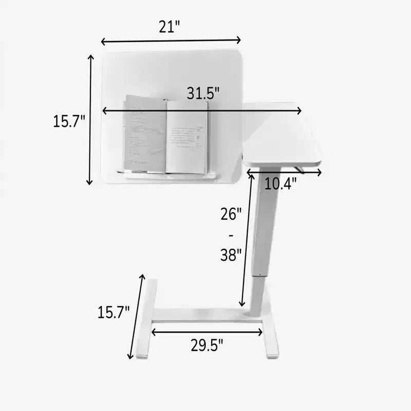 NAYSAYE Overbed Bedside Desk Table End Table Mobile Rolling Laptop Stand Height Adjustable Tray Table for Bed Sofa, White, 31.5*15.7*40