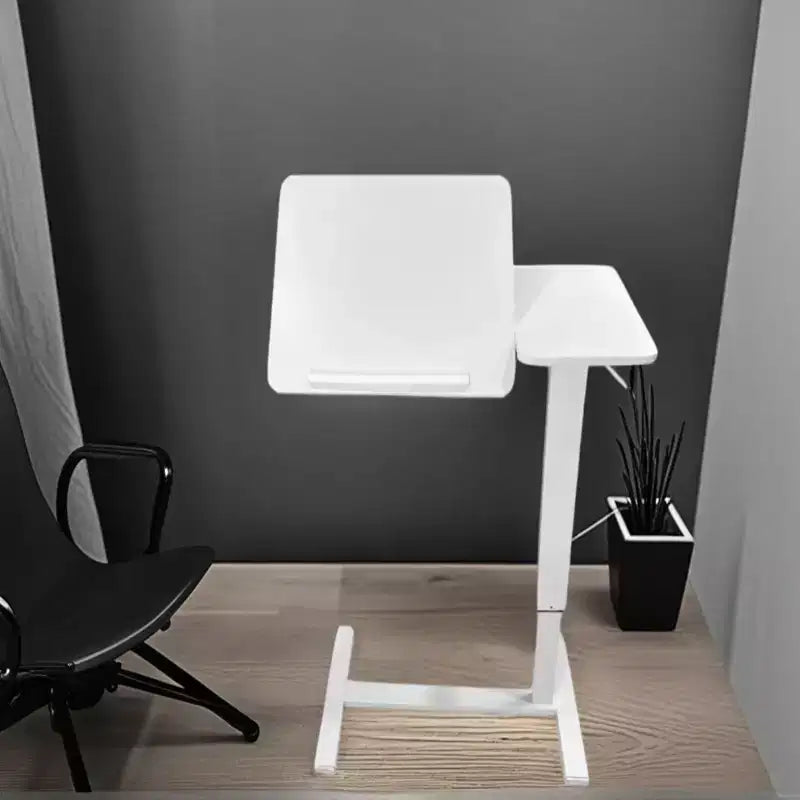 NAYSAYE Overbed Bedside Desk Table End Table Mobile Rolling Laptop Stand Height Adjustable Tray Table for Bed Sofa, White, 31.5*15.7*40