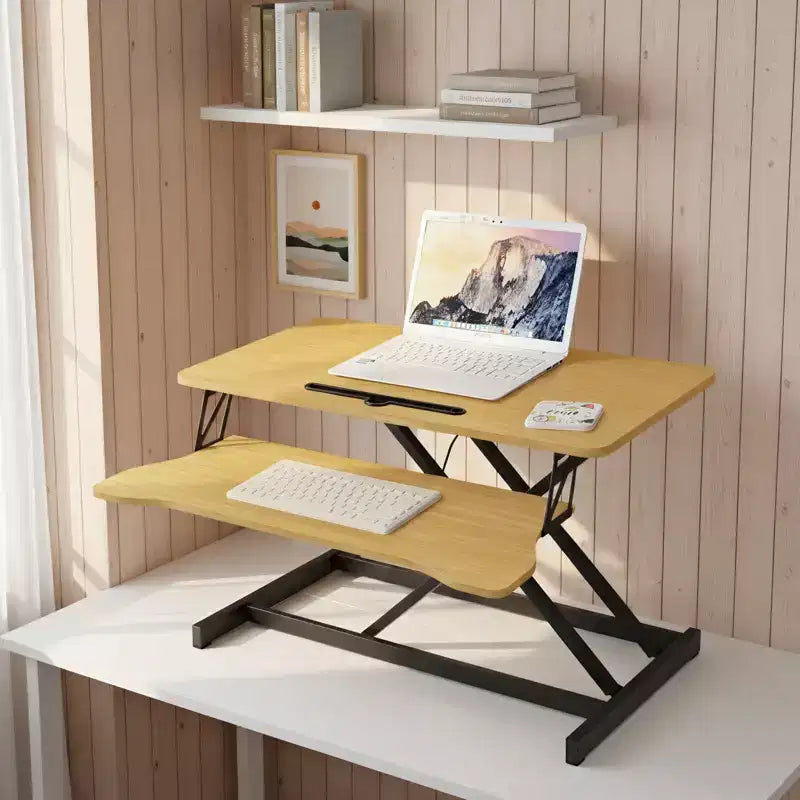 NAYSAYE Height Adjustable Desk End Table Converter Sit Stand Workstation for Home Office Dual Monitor Laptop, Black, 32*16.5*26
