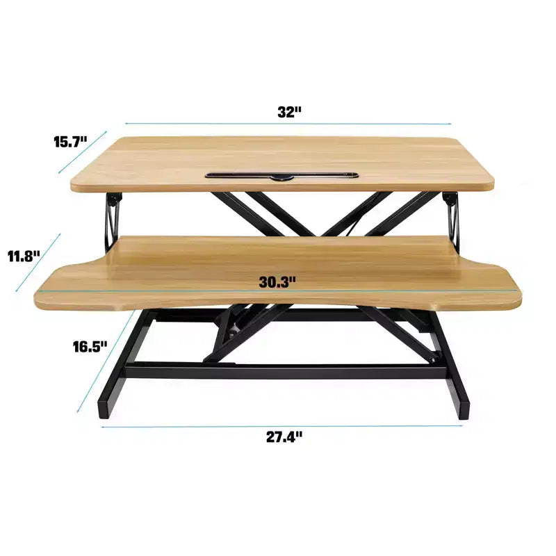 NAYSAYE Height Adjustable Desk End Table Converter Sit Stand Workstation for Home Office Dual Monitor Laptop, Black, 32*16.5*26