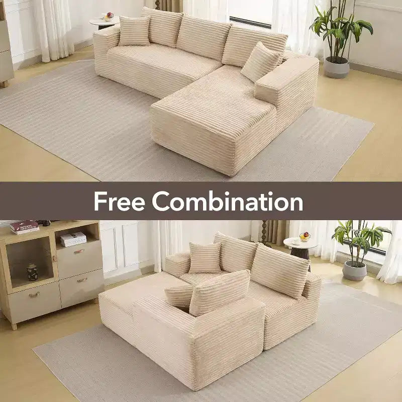 108'' L-Shaped Modular Sectional Sofa  Modern Corduroy Couch, Deep Soft Boneless Seat, Right Chaise, No Assembly, Living Room Furniture
