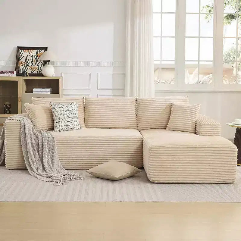 108'' L-Shaped Modular Sectional Sofa  Modern Corduroy Couch, Deep Soft Boneless Seat, Right Chaise, No Assembly, Living Room Furniture