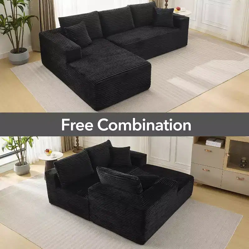 108'' L-Shaped Modular Sectional Sofa  Modern Corduroy Couch, Deep Soft Boneless Seat, Right Chaise, No Assembly, Living Room Furniture