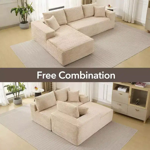 108'' L-Shaped Modular Sectional Sofa  Modern Corduroy Couch, Deep Soft Boneless Seat, Right Chaise, No Assembly, Living Room Furniture