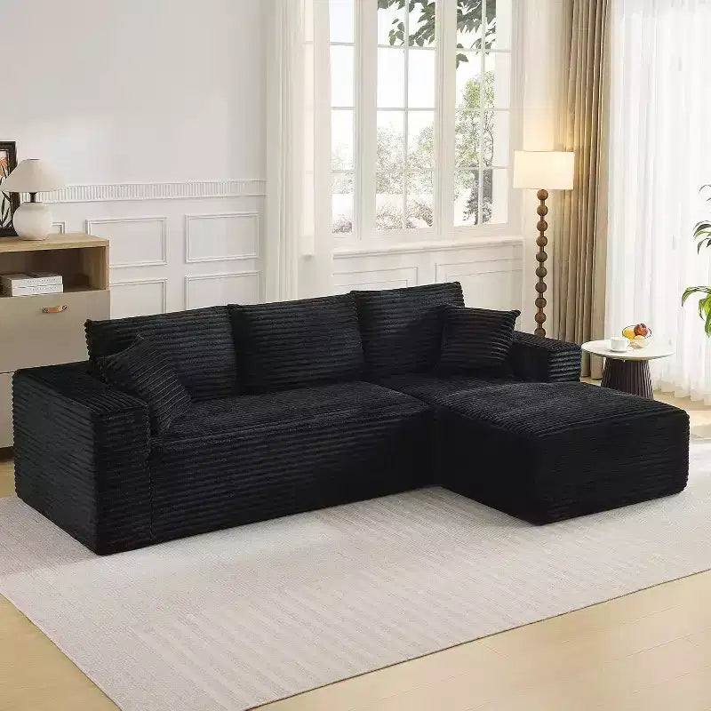 108'' L-Shaped Modular Sectional Sofa  Modern Corduroy Couch, Deep Soft Boneless Seat, Right Chaise, No Assembly, Living Room Furniture