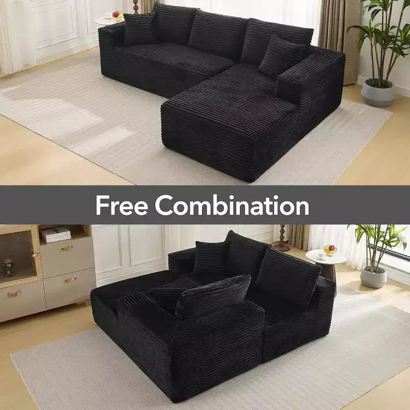 108'' L-Shaped Modular Sectional Sofa  Modern Corduroy Couch, Deep Soft Boneless Seat, Right Chaise, No Assembly, Living Room Furniture