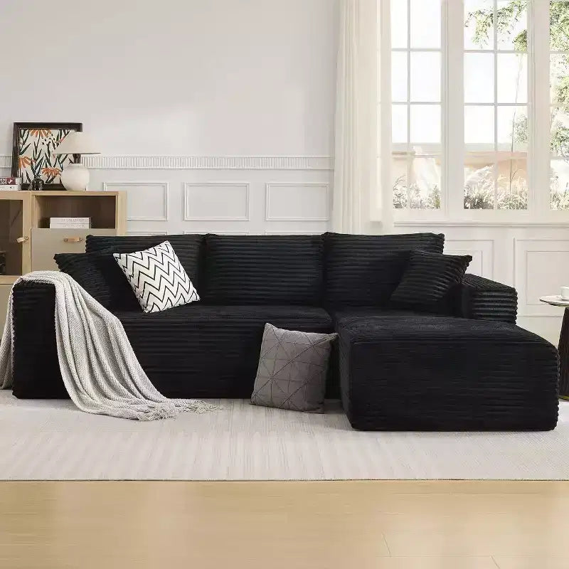 108'' L-Shaped Modular Sectional Sofa  Modern Corduroy Couch, Deep Soft Boneless Seat, Right Chaise, No Assembly, Living Room Furniture