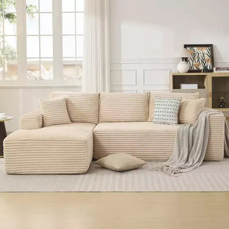 108'' L-Shaped Modular Sectional Sofa  Modern Corduroy Couch, Deep Soft Boneless Seat, Right Chaise, No Assembly, Living Room Furniture