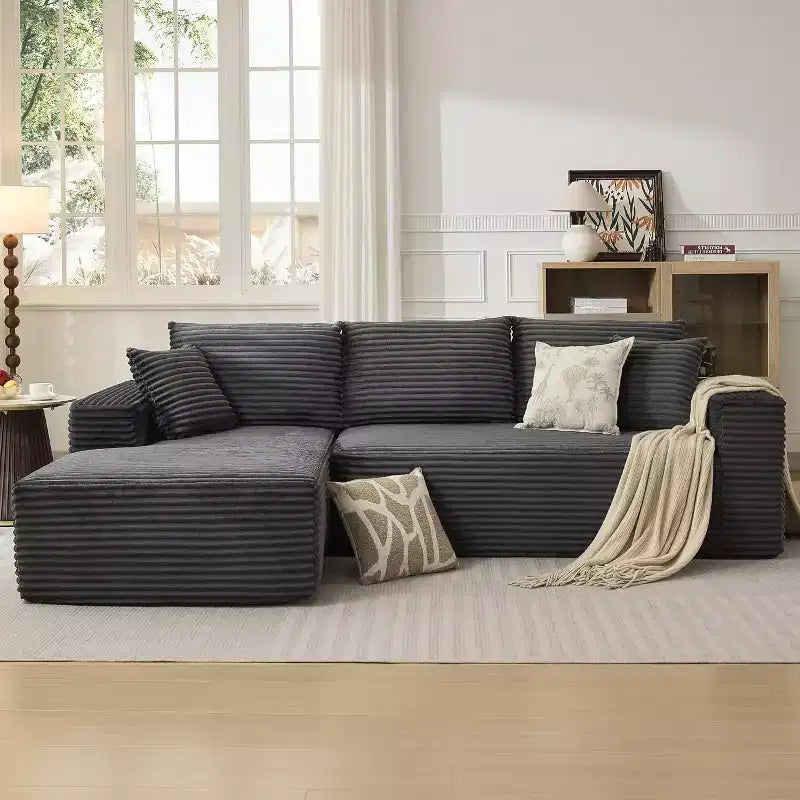 108'' L-Shaped Modular Sectional Sofa  Modern Corduroy Couch, Deep Soft Boneless Seat, Right Chaise, No Assembly, Living Room Furniture