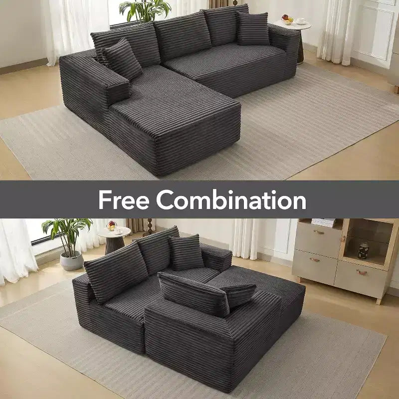 108'' L-Shaped Modular Sectional Sofa  Modern Corduroy Couch, Deep Soft Boneless Seat, Right Chaise, No Assembly, Living Room Furniture