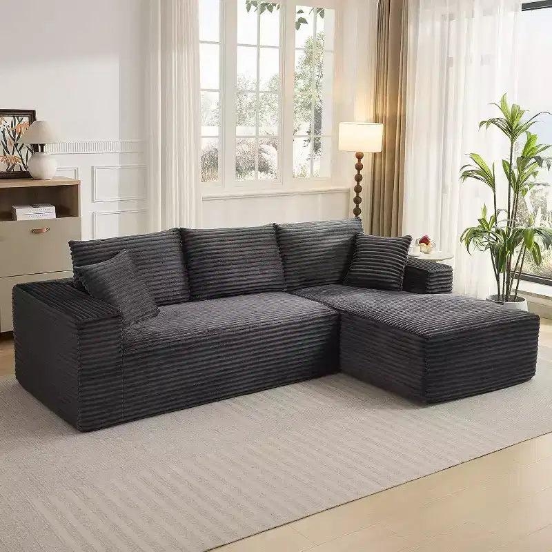 108'' L-Shaped Modular Sectional Sofa  Modern Corduroy Couch, Deep Soft Boneless Seat, Right Chaise, No Assembly, Living Room Furniture