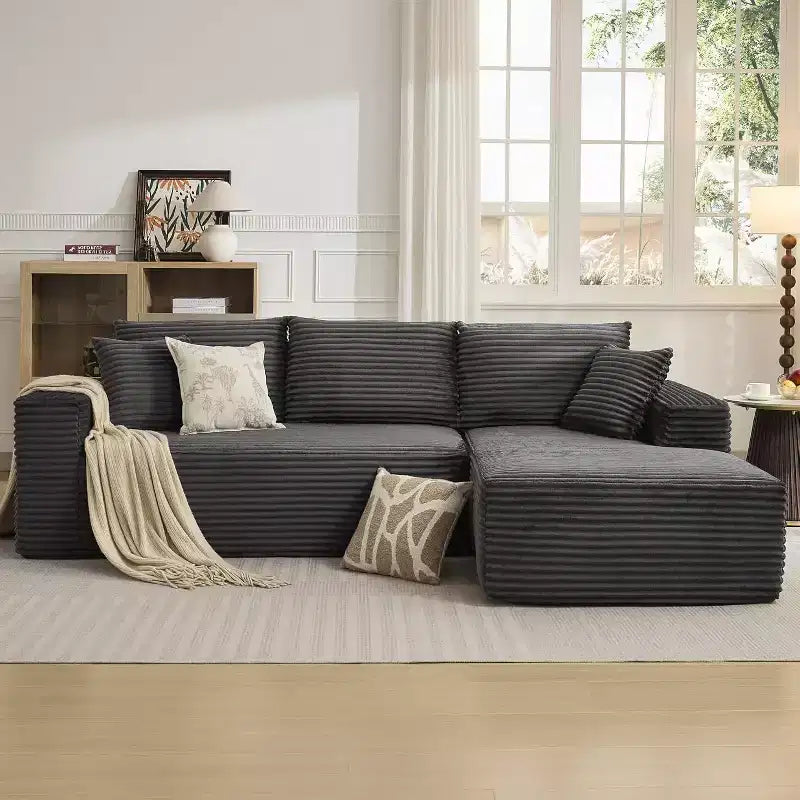 108'' L-Shaped Modular Sectional Sofa  Modern Corduroy Couch, Deep Soft Boneless Seat, Right Chaise, No Assembly, Living Room Furniture
