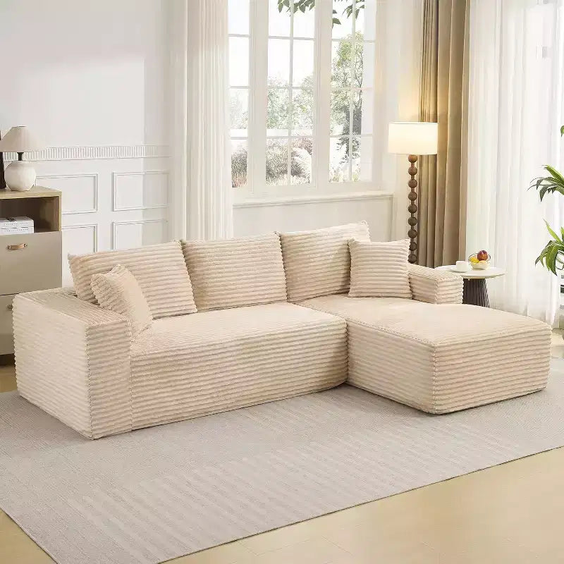 108'' L-Shaped Modular Sectional Sofa  Modern Corduroy Couch, Deep Soft Boneless Seat, Right Chaise, No Assembly, Living Room Furniture
